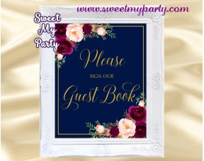 Burgundy Guest Book Sign,Navy Guest Book Sign,(84w)